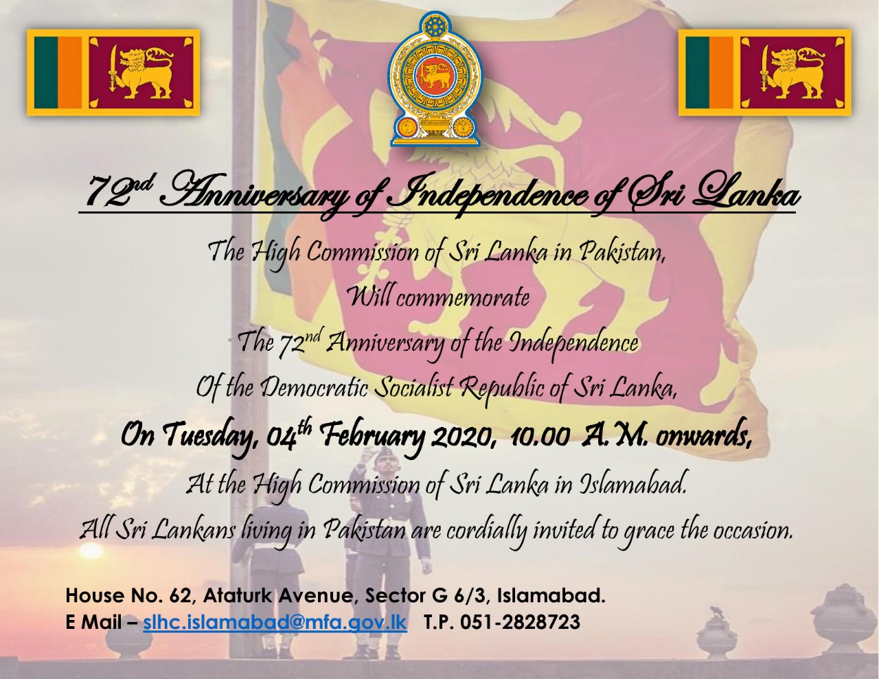 Invitation For Independence Day of Sri Lanka 2020 – High ...
