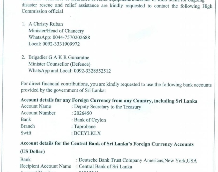 Contributions to the Natural Disaster Relief