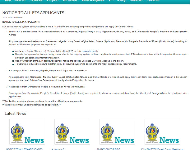 Electronic Travel Authorization (ETA) Issues and Temporary Alternate Arrangements